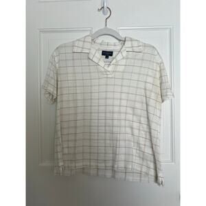 Burberry Golf Women's M Nova Check Polo Shirt White Brown Short Sleeve Prep FLAW